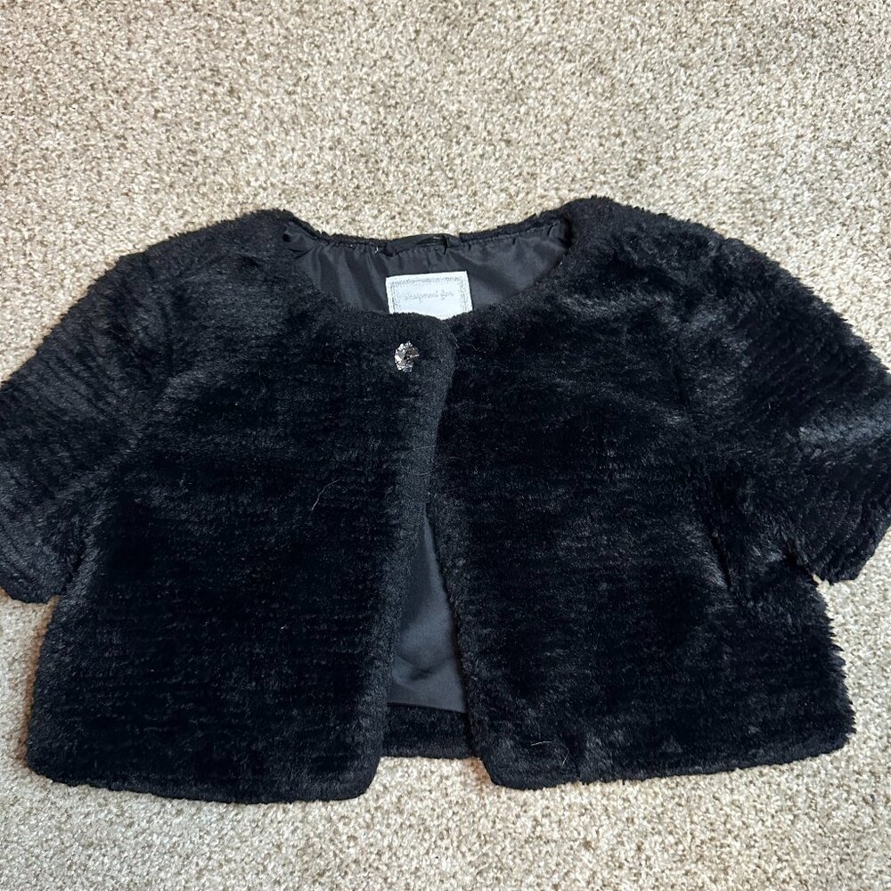 Gymboree Girls 7-8 year Faux Fur Black Shrug Cardigan Jacket Fancy bolero